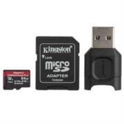 Memoria Micro SD Kingston Canvas React Plus 64GB micSDXC React+ SDCR2 285R UHS-II w/ADP+MLPM Reader