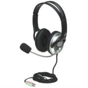 Audífonos Manhattan Estéreo Clásicos Micrófono Extensión Metálica Flexible Color Negro-Plata
