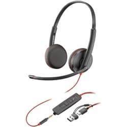 Auriculares Poly Estéreo Blackwire 3225 Conector de 3.5 mm y Adaptador USB-C/A